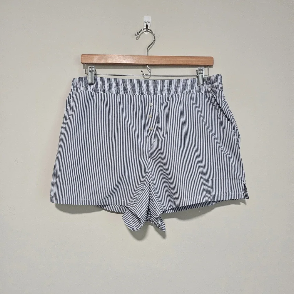 Abercrombie & Fitch Women Boxer Sleep Shorts L Blue White Striped Pajama Cotton